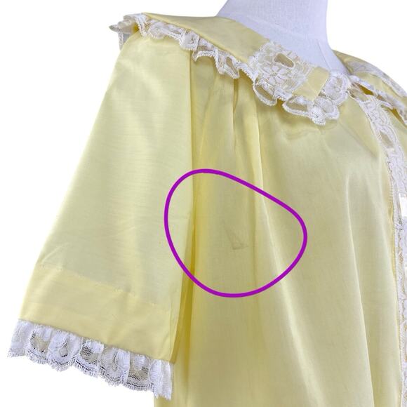 Vintage 60s Smart Time Sunny Yellow Lacy Grandma Housecoat Robe Women's Size 18 - Picture 9 of 10